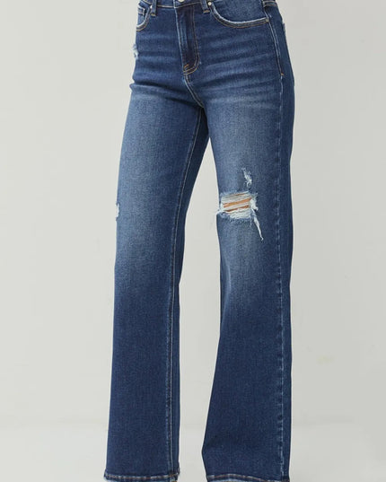 RISEN Full Size High Rise Distressed Wide Leg Jeans - THE AMERICAN BLUE