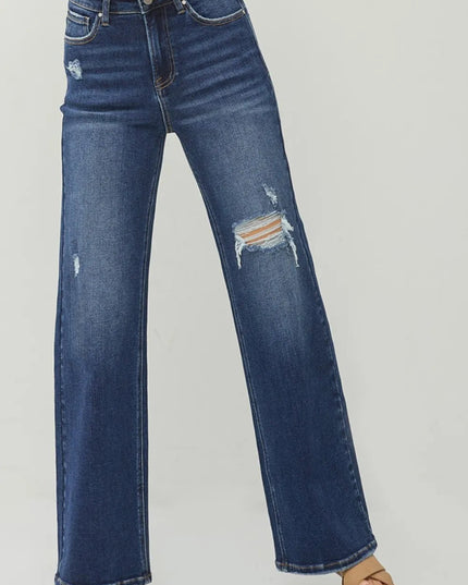 RISEN Full Size High Rise Distressed Wide Leg Jeans - THE AMERICAN BLUE