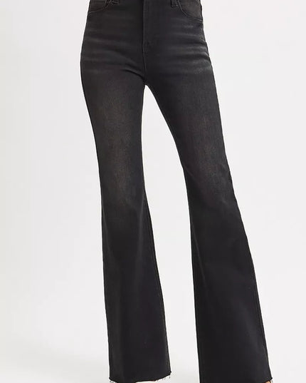 RISEN Full Size High Rise Flare Raw Cut Hem Jeans Plus Size - THE AMERICAN BLUE