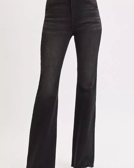 RISEN Full Size High Rise Flare Raw Cut Hem Jeans Plus Size - THE AMERICAN BLUE