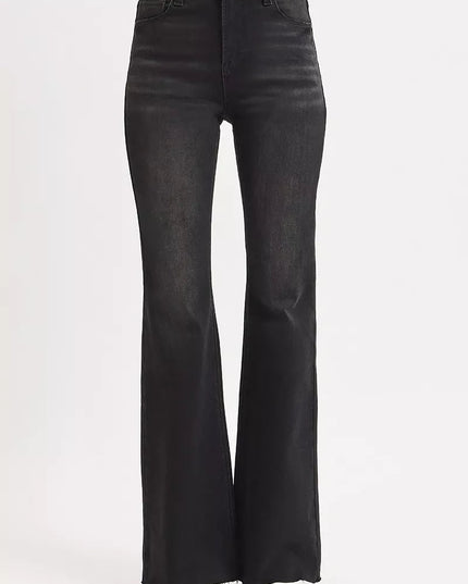 RISEN Full Size High Rise Flare Raw Cut Hem Jeans Plus Size - THE AMERICAN BLUE