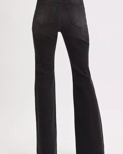 RISEN Full Size High Rise Flare Raw Cut Hem Jeans Plus Size - THE AMERICAN BLUE