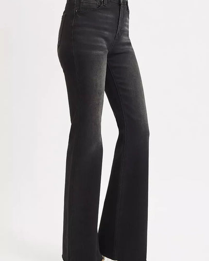 RISEN Full Size High Rise Flare Raw Cut Hem Jeans Plus Size - THE AMERICAN BLUE