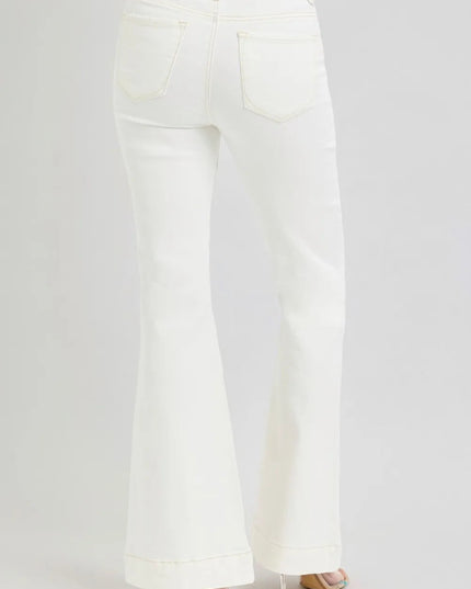 RISEN Full Size High Rise Front Patch Pocket Flare Jeans - THE AMERICAN BLUE
