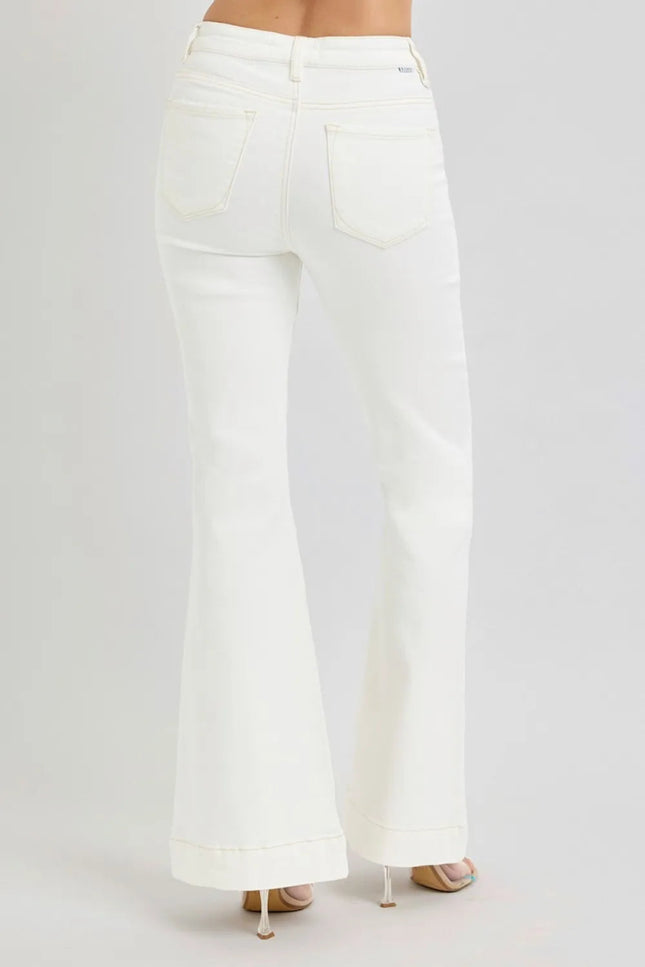 RISEN Full Size High Rise Front Patch Pocket Flare Jeans - THE AMERICAN BLUE