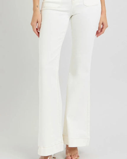 RISEN Full Size High Rise Front Patch Pocket Flare Jeans - THE AMERICAN BLUE
