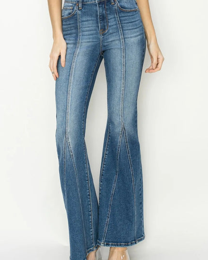 RISEN Full Size High Rise Front Seam Detailed Flare Jeans - THE AMERICAN BLUE