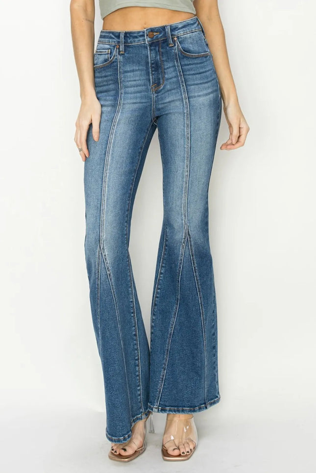 RISEN Full Size High Rise Front Seam Detailed Flare Jeans - THE AMERICAN BLUE