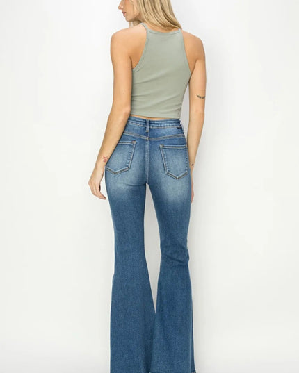 RISEN Full Size High Rise Front Seam Detailed Flare Jeans - THE AMERICAN BLUE