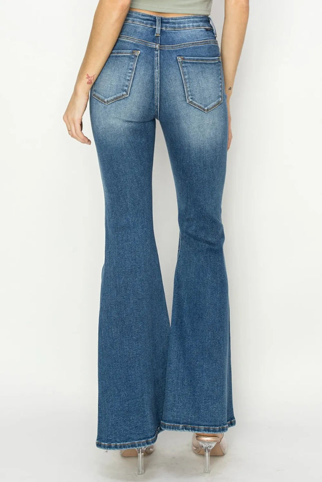 RISEN Full Size High Rise Front Seam Detailed Flare Jeans - THE AMERICAN BLUE
