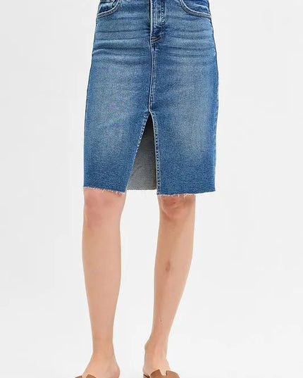 RISEN Full Size High Rise Front Slit Pencil Skirts Plus Size - THE AMERICAN BLUE