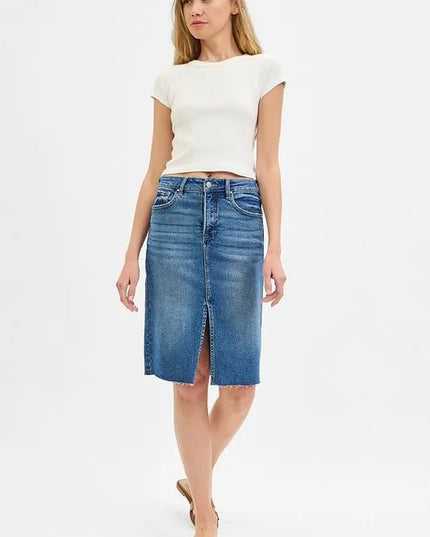 RISEN Full Size High Rise Front Slit Pencil Skirts Plus Size - THE AMERICAN BLUE