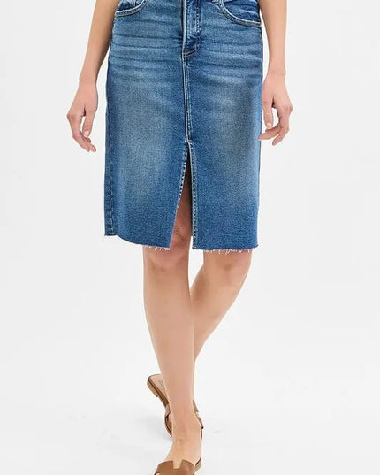 RISEN Full Size High Rise Front Slit Pencil Skirts Plus Size - THE AMERICAN BLUE