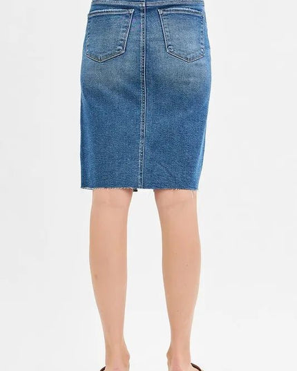 RISEN Full Size High Rise Front Slit Pencil Skirts Plus Size - THE AMERICAN BLUE