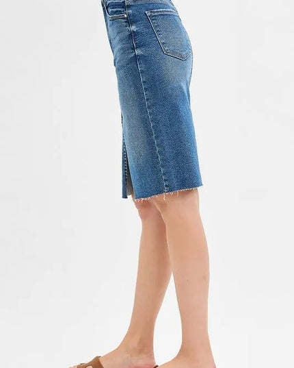 RISEN Full Size High Rise Front Slit Pencil Skirts Plus Size - THE AMERICAN BLUE