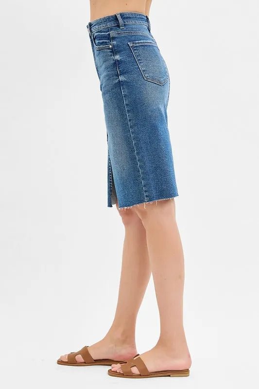 RISEN Full Size High Rise Front Slit Pencil Skirts Plus Size - THE AMERICAN BLUE