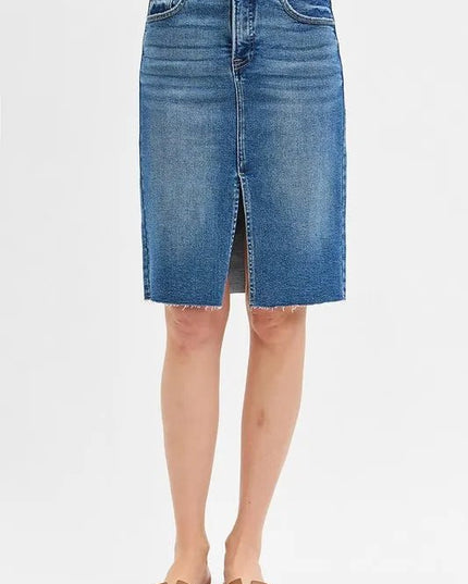 RISEN Full Size High Rise Front Slit Pencil Skirts Plus Size - THE AMERICAN BLUE