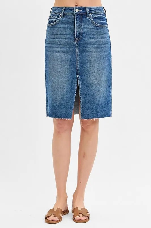 RISEN Full Size High Rise Front Slit Pencil Skirts Plus Size - THE AMERICAN BLUE