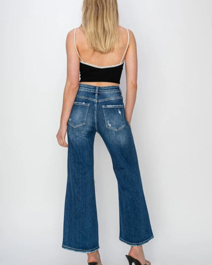 Risen Full Size High Rise Patch Detailed Wide Leg Crop Jeans - THE AMERICAN BLUE