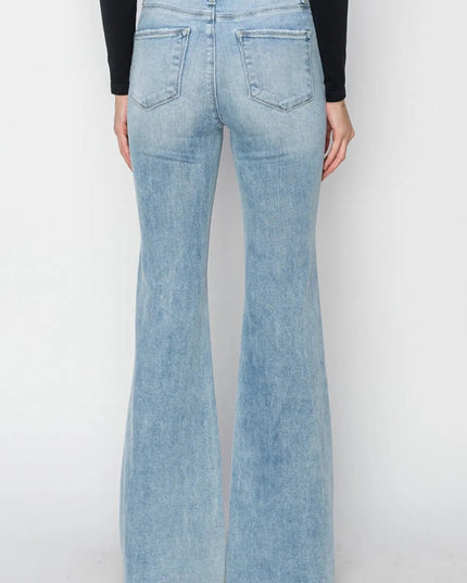 RISEN Full Size High Rise Raw Cut Hem Bootcut Jeans - THE AMERICAN BLUE