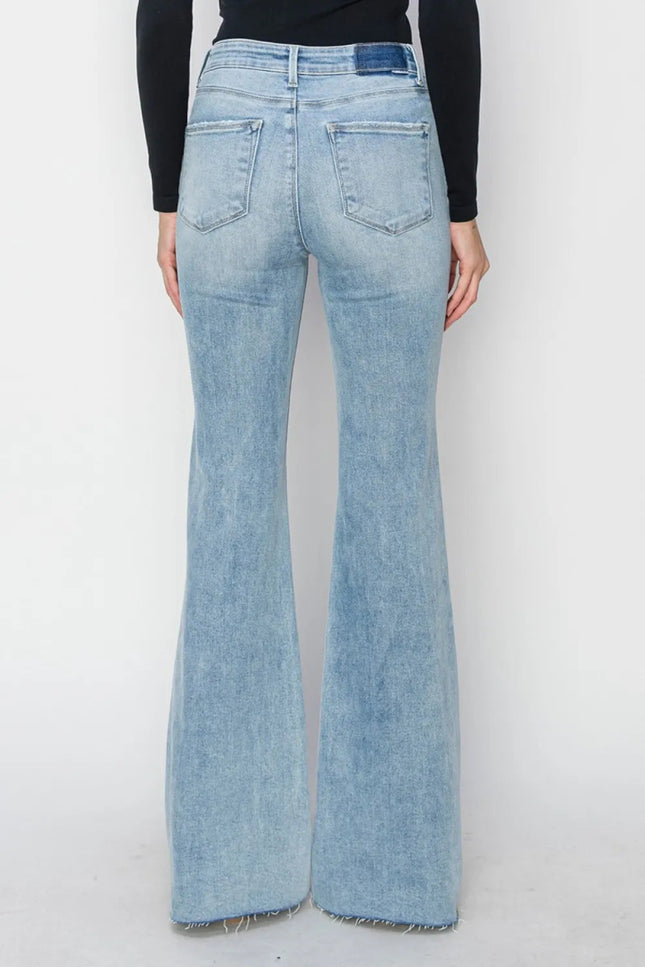 RISEN Full Size High Rise Raw Cut Hem Bootcut Jeans - THE AMERICAN BLUE