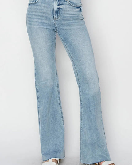 RISEN Full Size High Rise Raw Cut Hem Bootcut Jeans - THE AMERICAN BLUE