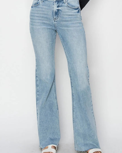 RISEN Full Size High Rise Raw Cut Hem Bootcut Jeans - THE AMERICAN BLUE