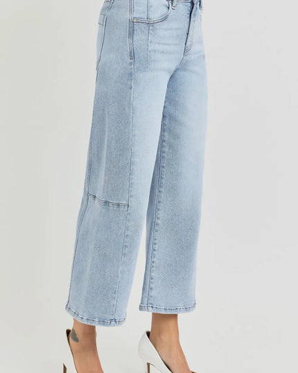 RISEN Full Size High Rise Seamed Detail Wide Leg Crop Jeans - THE AMERICAN BLUE