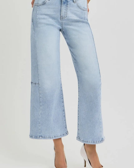 RISEN Full Size High Rise Seamed Detail Wide Leg Crop Jeans - THE AMERICAN BLUE