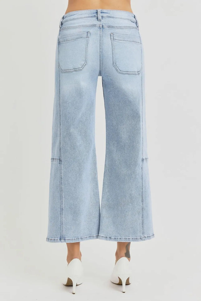 RISEN Full Size High Rise Seamed Detail Wide Leg Crop Jeans - THE AMERICAN BLUE