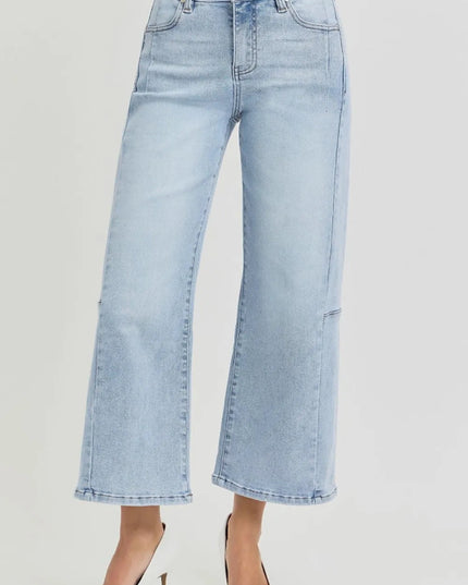 RISEN Full Size High Rise Seamed Detail Wide Leg Crop Jeans - THE AMERICAN BLUE