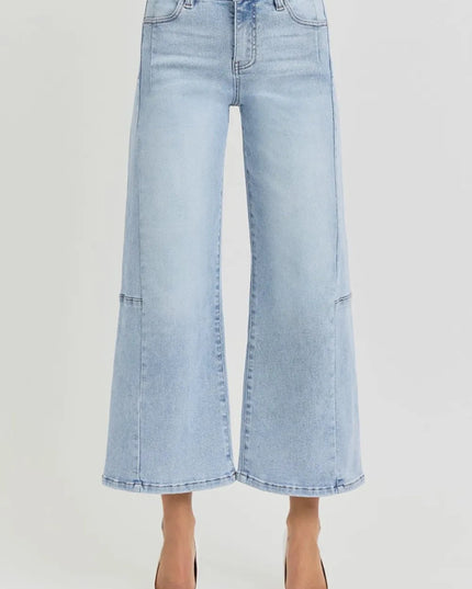 RISEN Full Size High Rise Seamed Detail Wide Leg Crop Jeans - THE AMERICAN BLUE