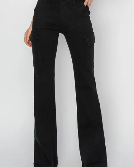 RISEN Full Size High Rise Side Slit Cargo Bootcut Jeans - THE AMERICAN BLUE