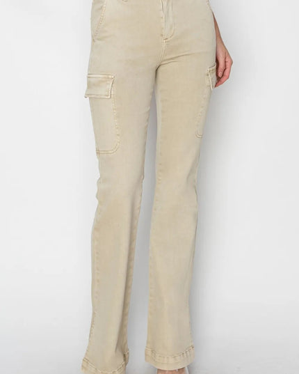RISEN Full Size High Rise Side Slit Cargo Bootcut Jeans - THE AMERICAN BLUE