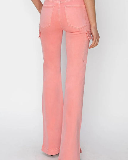 RISEN Full Size High Rise Side Slit Cargo Bootcut Jeans - THE AMERICAN BLUE