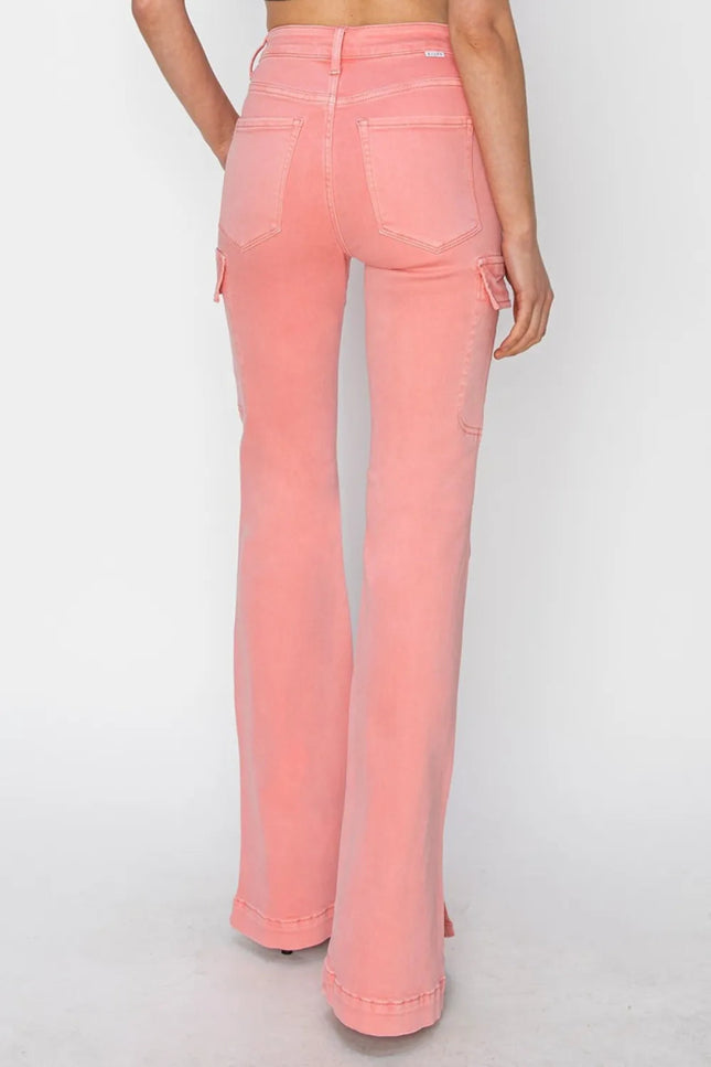 RISEN Full Size High Rise Side Slit Cargo Bootcut Jeans - THE AMERICAN BLUE