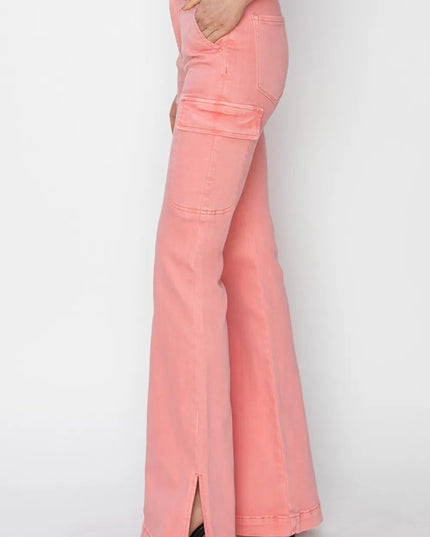 RISEN Full Size High Rise Side Slit Cargo Bootcut Jeans - THE AMERICAN BLUE