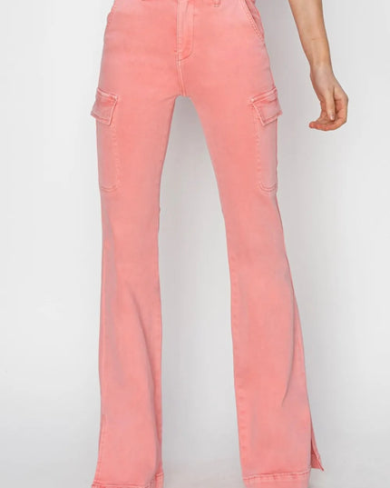RISEN Full Size High Rise Side Slit Cargo Bootcut Jeans - THE AMERICAN BLUE