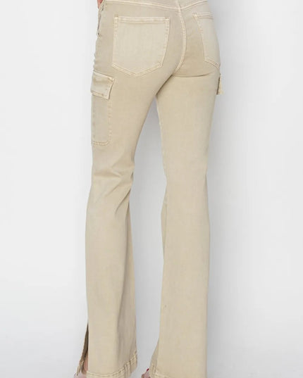 RISEN Full Size High Rise Side Slit Cargo Bootcut Jeans - THE AMERICAN BLUE