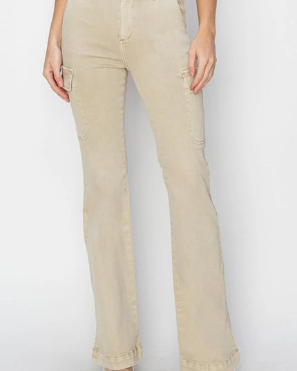 RISEN Full Size High Rise Side Slit Cargo Bootcut Jeans - THE AMERICAN BLUE