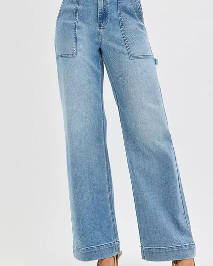 RISEN Full Size High Rise Straight Leg Jeans with Front Pockets Plus Size - THE AMERICAN BLUE