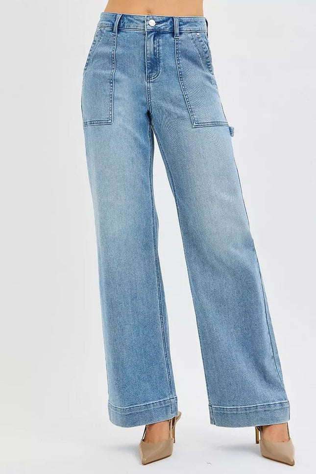 RISEN Full Size High Rise Straight Leg Jeans with Front Pockets Plus Size - THE AMERICAN BLUE