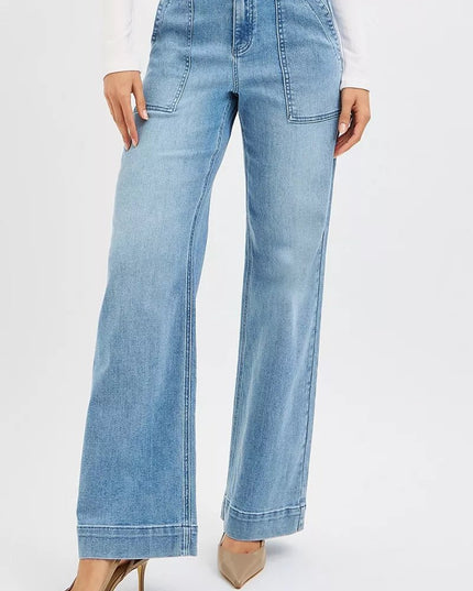 RISEN Full Size High Rise Straight Leg Jeans with Front Pockets Plus Size - THE AMERICAN BLUE