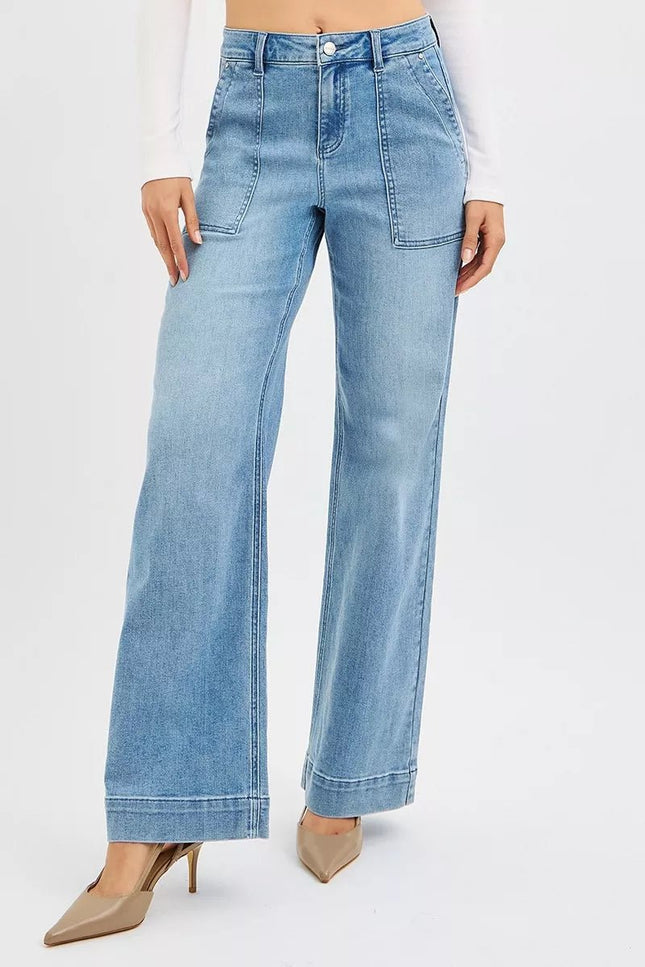 RISEN Full Size High Rise Straight Leg Jeans with Front Pockets Plus Size - THE AMERICAN BLUE