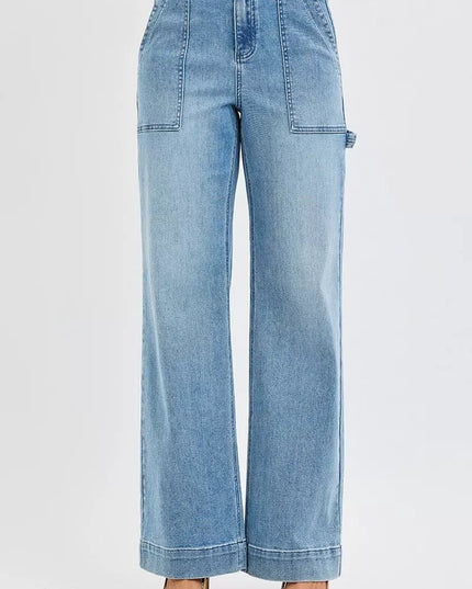 RISEN Full Size High Rise Straight Leg Jeans with Front Pockets Plus Size - THE AMERICAN BLUE