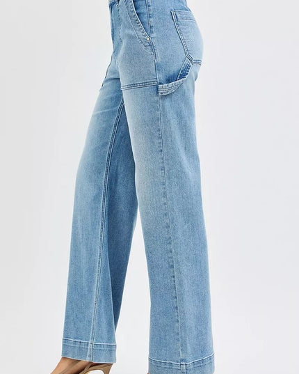 RISEN Full Size High Rise Straight Leg Jeans with Front Pockets Plus Size - THE AMERICAN BLUE