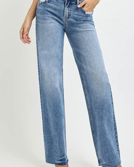 RISEN Full Size High Rise Straight Leg Jeans with Pockets - THE AMERICAN BLUE