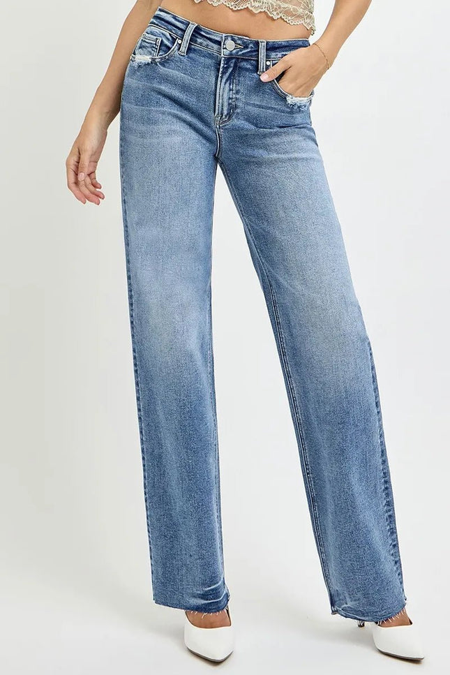 RISEN Full Size High Rise Straight Leg Jeans with Pockets - THE AMERICAN BLUE