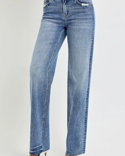 RISEN Full Size High Rise Straight Leg Jeans with Pockets - THE AMERICAN BLUE