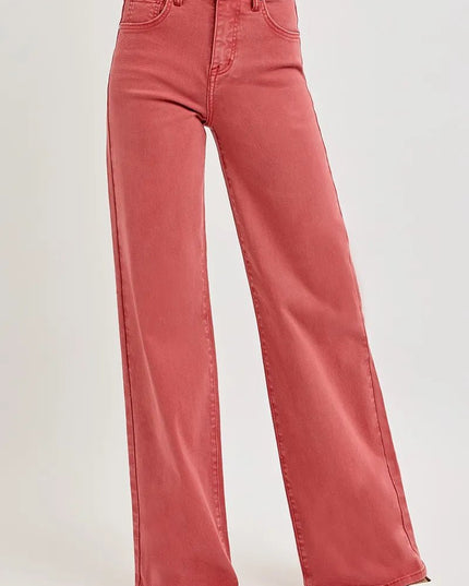 RISEN Full Size High Rise Tummy Control Wide Leg Jeans - THE AMERICAN BLUE
